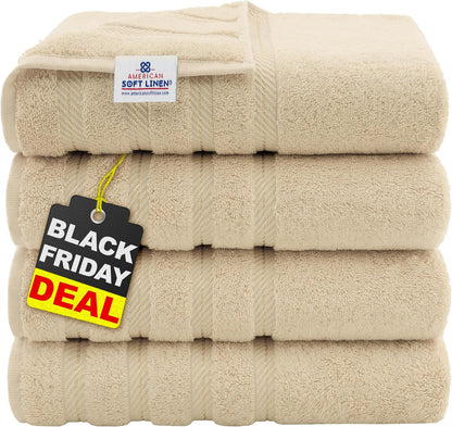 American Soft Linen Luxury 6 Piece Towel Set, 2 Bath Towels 2 Hand Towel 2 Washcloths, 600 GSM 100% Cotton Turkish Towels for Bathroom, Light Grey Towel Sets