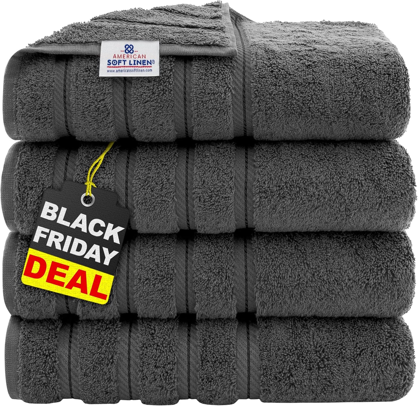 American Soft Linen Luxury 6 Piece Towel Set, 2 Bath Towels 2 Hand Towel 2 Washcloths, 600 GSM 100% Cotton Turkish Towels for Bathroom, Light Grey Towel Sets