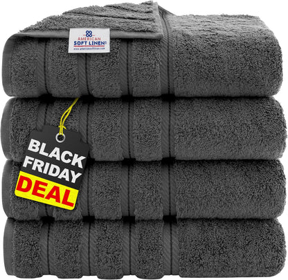 American Soft Linen Luxury 6 Piece Towel Set, 2 Bath Towels 2 Hand Towel 2 Washcloths, 600 GSM 100% Cotton Turkish Towels for Bathroom, Light Grey Towel Sets