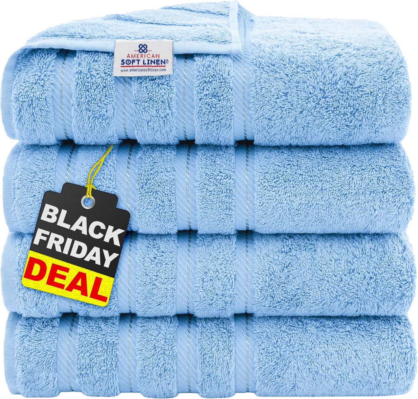 American Soft Linen Luxury 6 Piece Towel Set, 2 Bath Towels 2 Hand Towel 2 Washcloths, 600 GSM 100% Cotton Turkish Towels for Bathroom, Light Grey Towel Sets