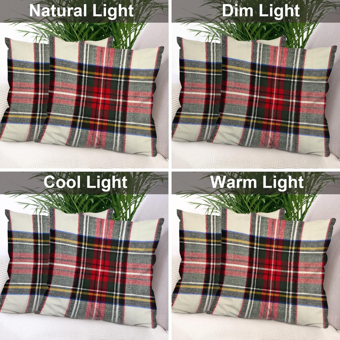 Batmerry Scottish Tartan Throw Pillow Covers, Green Wool Plaid Symmetric Square Fashion Decorative Pillow Covers Digital Printing Blended Fabric for Couch Sofa Bed Invisible Zipper 24X24 in(Set of 2)
