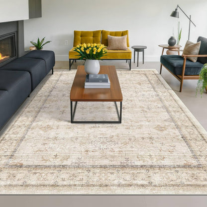 Green Area Rugs 9x12 Living Room - Washable Oriental Geometric, Extra Large for Bedroom Non Slip Soft Faux Wool Carpet for Dining Room Playroom, Lounge - Blue and Green Floral Rug