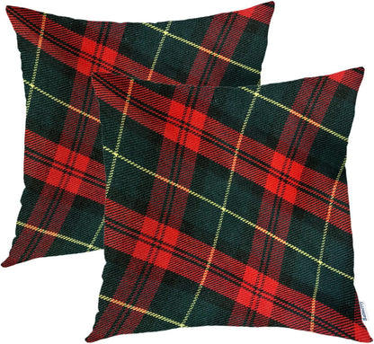 Batmerry Scottish Tartan Throw Pillow Covers, Green Wool Plaid Symmetric Square Fashion Decorative Pillow Covers Digital Printing Blended Fabric for Couch Sofa Bed Invisible Zipper 24X24 in(Set of 2)