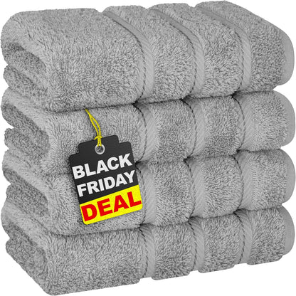 American Soft Linen Luxury 6 Piece Towel Set, 2 Bath Towels 2 Hand Towel 2 Washcloths, 600 GSM 100% Cotton Turkish Towels for Bathroom, Light Grey Towel Sets