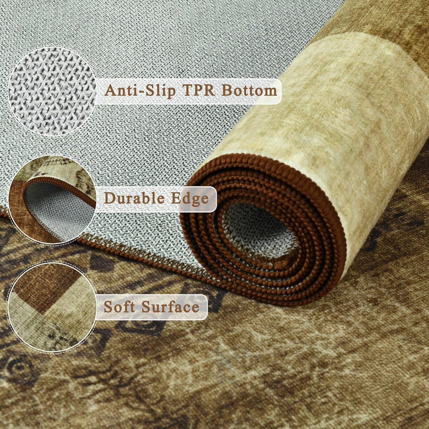 Tepook Modern Area Rug for Living Room, 5x7 Geometric Large Rugs for Bedroom, Washable Patchwork Rug Indoor Non-Slip Throw Carpets for Dining Room Office Farmhouse Home Decor, Brown