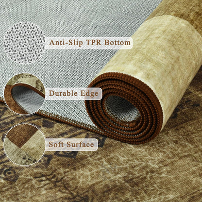 Tepook Modern Area Rug for Living Room, 5x7 Geometric Large Rugs for Bedroom, Washable Patchwork Rug Indoor Non-Slip Throw Carpets for Dining Room Office Farmhouse Home Decor, Brown