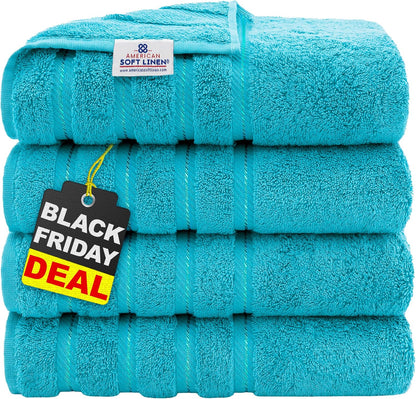 American Soft Linen Luxury 6 Piece Towel Set, 2 Bath Towels 2 Hand Towel 2 Washcloths, 600 GSM 100% Cotton Turkish Towels for Bathroom, Light Grey Towel Sets