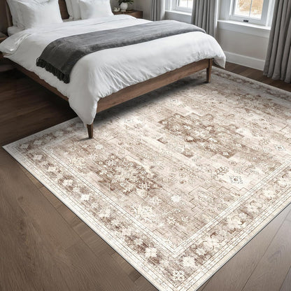 Green Area Rugs 9x12 Living Room - Washable Oriental Geometric, Extra Large for Bedroom Non Slip Soft Faux Wool Carpet for Dining Room Playroom, Lounge - Blue and Green Floral Rug