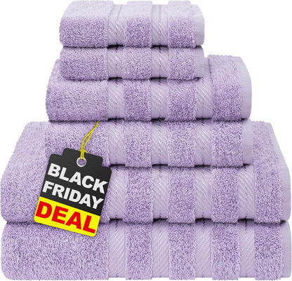 American Soft Linen Luxury 6 Piece Towel Set, 2 Bath Towels 2 Hand Towel 2 Washcloths, 600 GSM 100% Cotton Turkish Towels for Bathroom, Light Grey Towel Sets