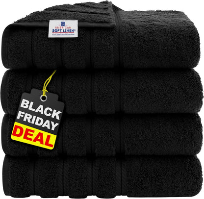 American Soft Linen Luxury 6 Piece Towel Set, 2 Bath Towels 2 Hand Towel 2 Washcloths, 600 GSM 100% Cotton Turkish Towels for Bathroom, Light Grey Towel Sets