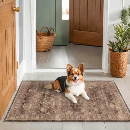 Green Area Rugs 9x12 Living Room - Washable Oriental Geometric, Extra Large for Bedroom Non Slip Soft Faux Wool Carpet for Dining Room Playroom, Lounge - Blue and Green Floral Rug