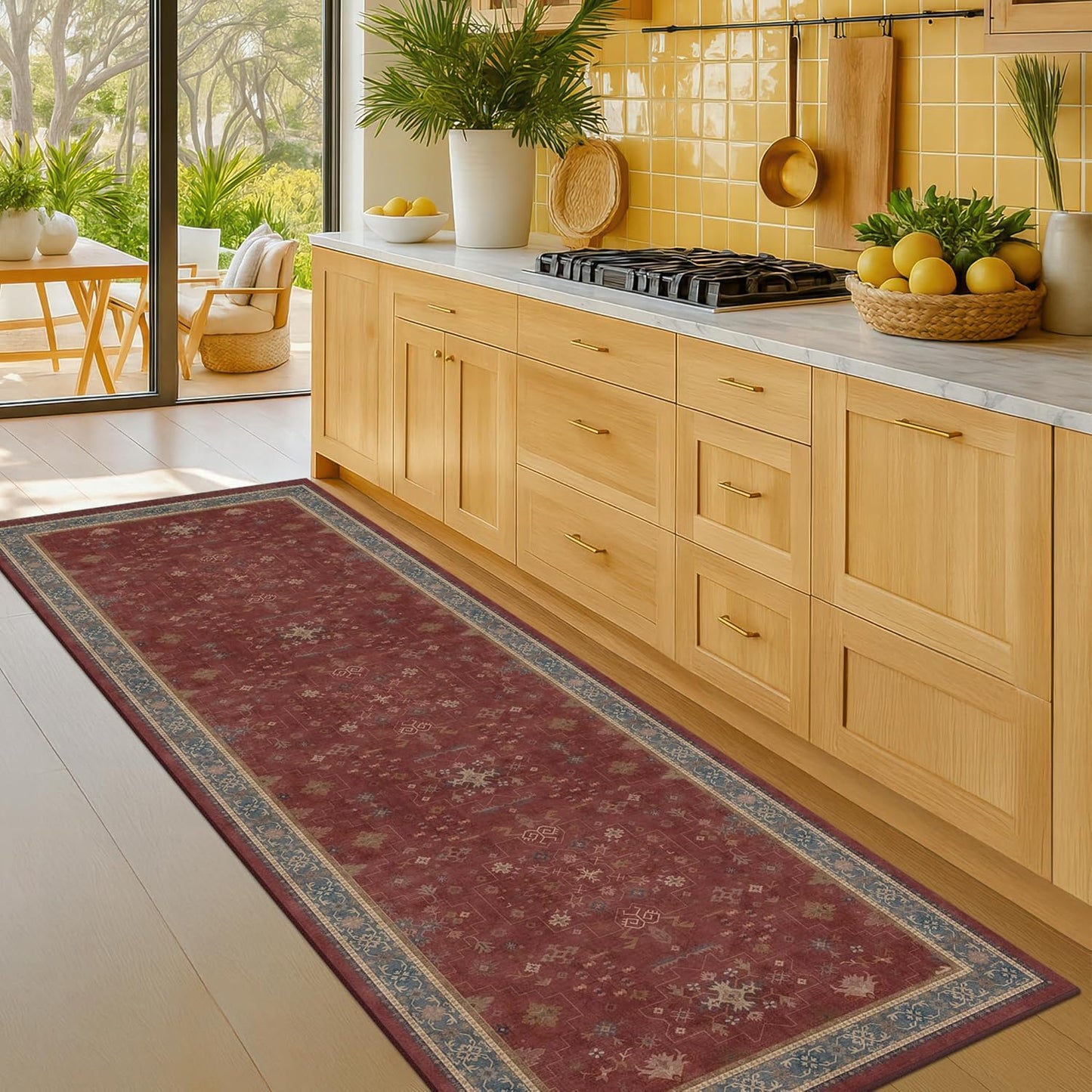 Green Area Rugs 9x12 Living Room - Washable Oriental Geometric, Extra Large for Bedroom Non Slip Soft Faux Wool Carpet for Dining Room Playroom, Lounge - Blue and Green Floral Rug