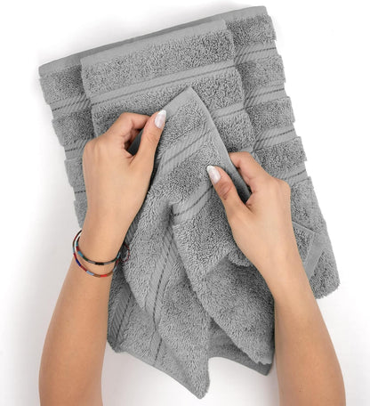 American Soft Linen Luxury 6 Piece Towel Set, 2 Bath Towels 2 Hand Towel 2 Washcloths, 600 GSM 100% Cotton Turkish Towels for Bathroom, Light Grey Towel Sets