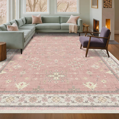 Green Area Rugs 9x12 Living Room - Washable Oriental Geometric, Extra Large for Bedroom Non Slip Soft Faux Wool Carpet for Dining Room Playroom, Lounge - Blue and Green Floral Rug