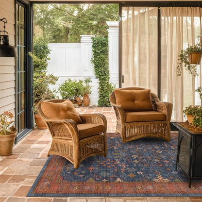 Green Area Rugs 9x12 Living Room - Washable Oriental Geometric, Extra Large for Bedroom Non Slip Soft Faux Wool Carpet for Dining Room Playroom, Lounge - Blue and Green Floral Rug