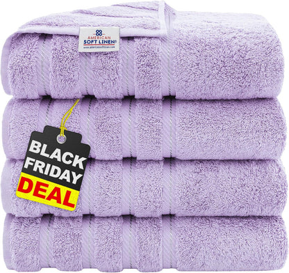 American Soft Linen Luxury 6 Piece Towel Set, 2 Bath Towels 2 Hand Towel 2 Washcloths, 600 GSM 100% Cotton Turkish Towels for Bathroom, Light Grey Towel Sets