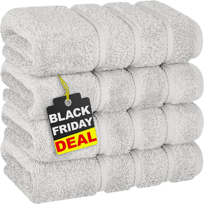 American Soft Linen Luxury 6 Piece Towel Set, 2 Bath Towels 2 Hand Towel 2 Washcloths, 600 GSM 100% Cotton Turkish Towels for Bathroom, Light Grey Towel Sets