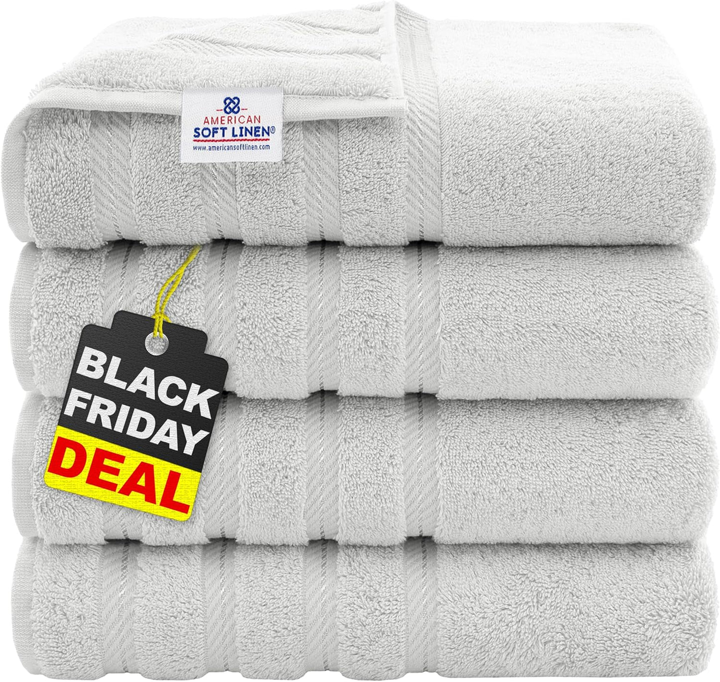 American Soft Linen Luxury 6 Piece Towel Set, 2 Bath Towels 2 Hand Towel 2 Washcloths, 600 GSM 100% Cotton Turkish Towels for Bathroom, Light Grey Towel Sets