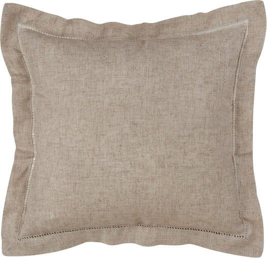 SARO LIFESTYLE Toscana Collection Hemstitched Poly and Linen Blend Throw Pillow with Down Filling, 20", Natural