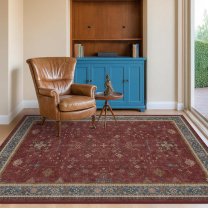 Green Area Rugs 9x12 Living Room - Washable Oriental Geometric, Extra Large for Bedroom Non Slip Soft Faux Wool Carpet for Dining Room Playroom, Lounge - Blue and Green Floral Rug