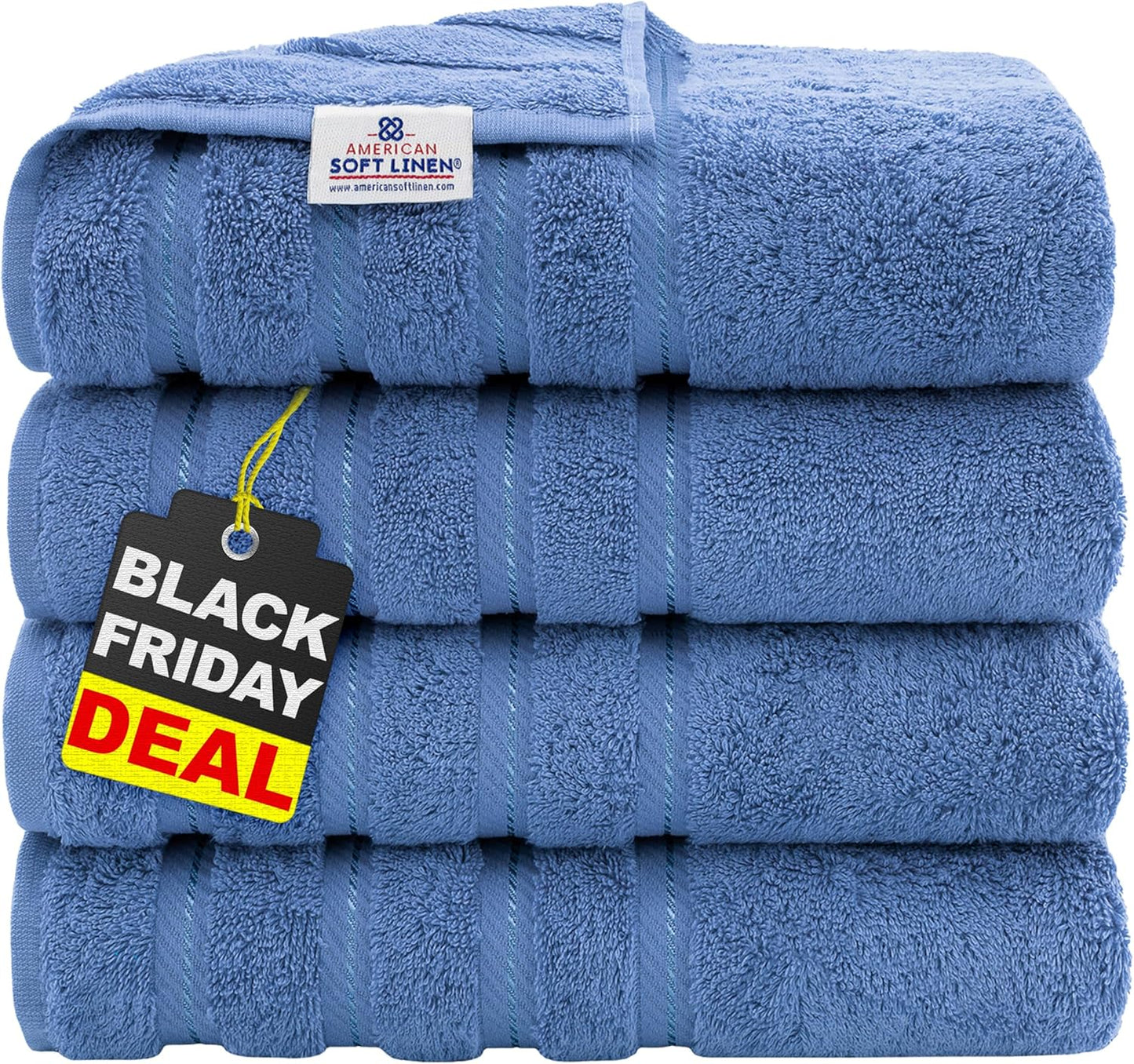 American Soft Linen Luxury 6 Piece Towel Set, 2 Bath Towels 2 Hand Towel 2 Washcloths, 600 GSM 100% Cotton Turkish Towels for Bathroom, Light Grey Towel Sets