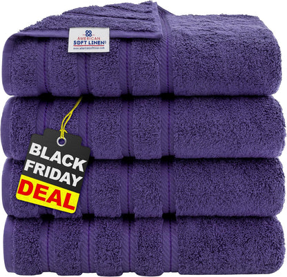 American Soft Linen Luxury 6 Piece Towel Set, 2 Bath Towels 2 Hand Towel 2 Washcloths, 600 GSM 100% Cotton Turkish Towels for Bathroom, Light Grey Towel Sets