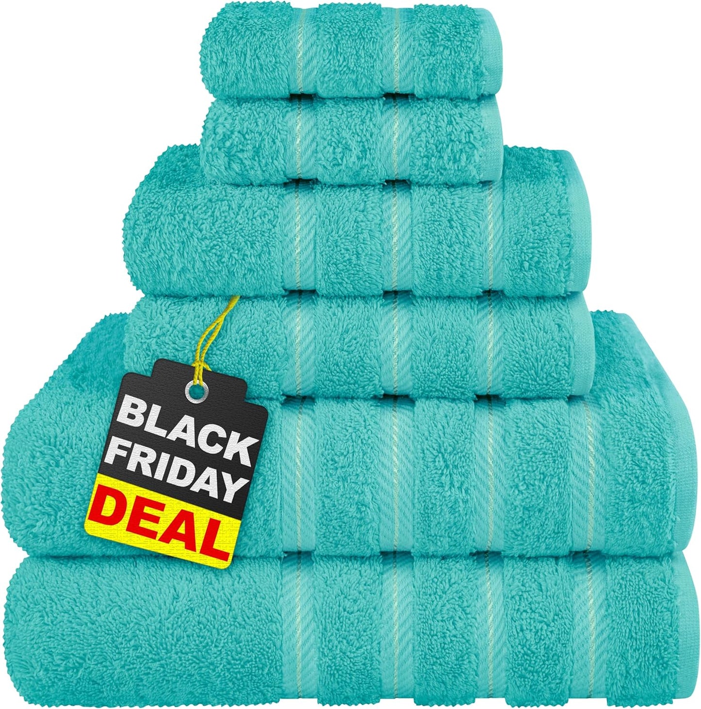 American Soft Linen Luxury 6 Piece Towel Set, 2 Bath Towels 2 Hand Towel 2 Washcloths, 600 GSM 100% Cotton Turkish Towels for Bathroom, Light Grey Towel Sets