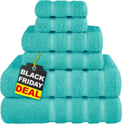 American Soft Linen Luxury 6 Piece Towel Set, 2 Bath Towels 2 Hand Towel 2 Washcloths, 600 GSM 100% Cotton Turkish Towels for Bathroom, Light Grey Towel Sets