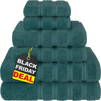 American Soft Linen Luxury 6 Piece Towel Set, 2 Bath Towels 2 Hand Towel 2 Washcloths, 600 GSM 100% Cotton Turkish Towels for Bathroom, Light Grey Towel Sets