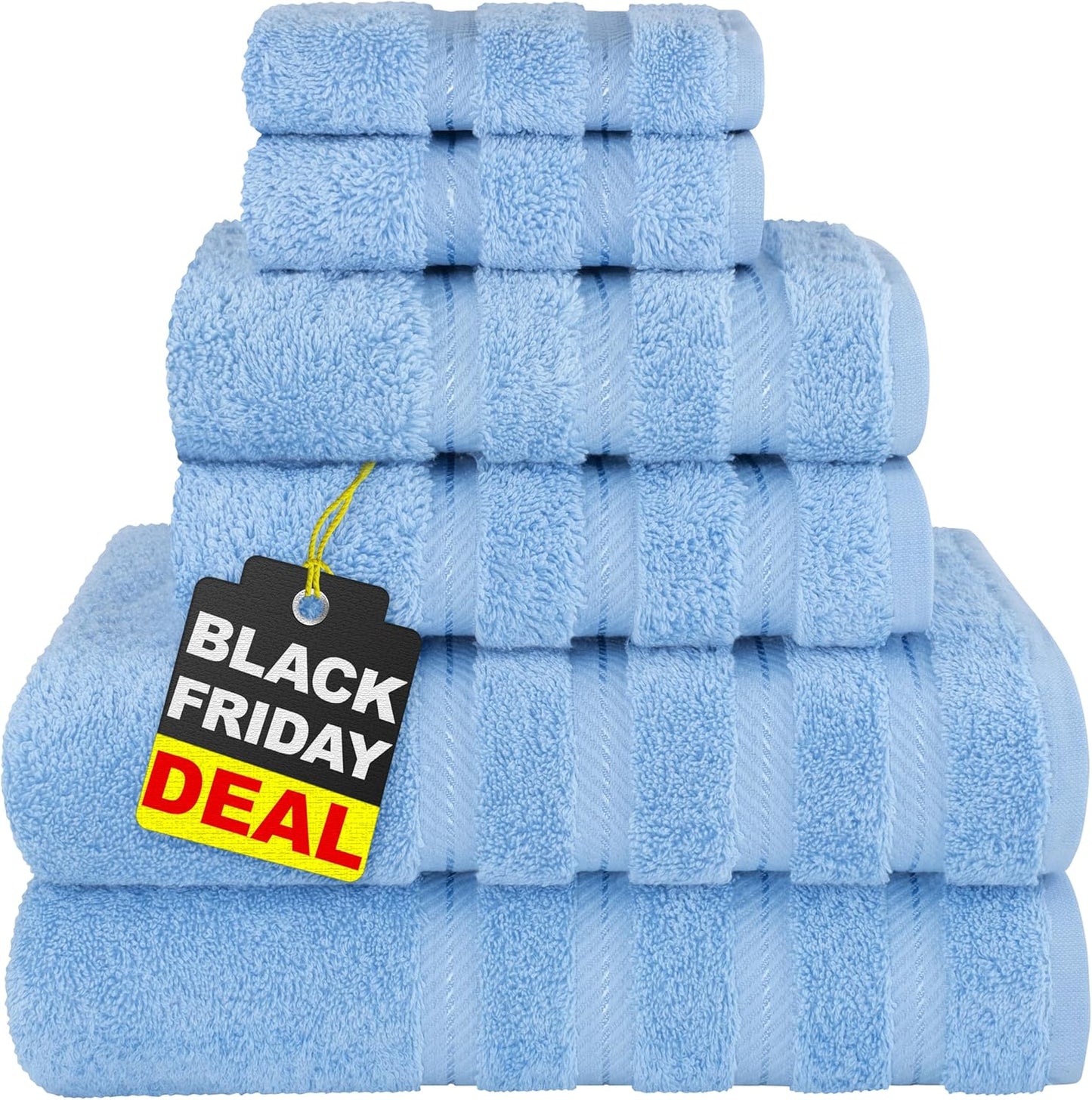 American Soft Linen Luxury 6 Piece Towel Set, 2 Bath Towels 2 Hand Towel 2 Washcloths, 600 GSM 100% Cotton Turkish Towels for Bathroom, Light Grey Towel Sets