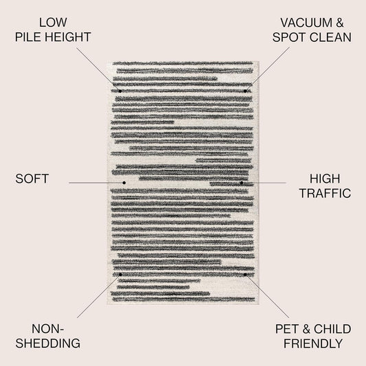 JONATHAN Y Khalil Modern Berber Stripe Cream/Black Indoor Area Rug, 8x10, Contemporary, Bohemian, Easy-Cleaning for Living Room, Bedroom, Kitchen, Pet Friendly, Non-Shedding (MOH207A-8)