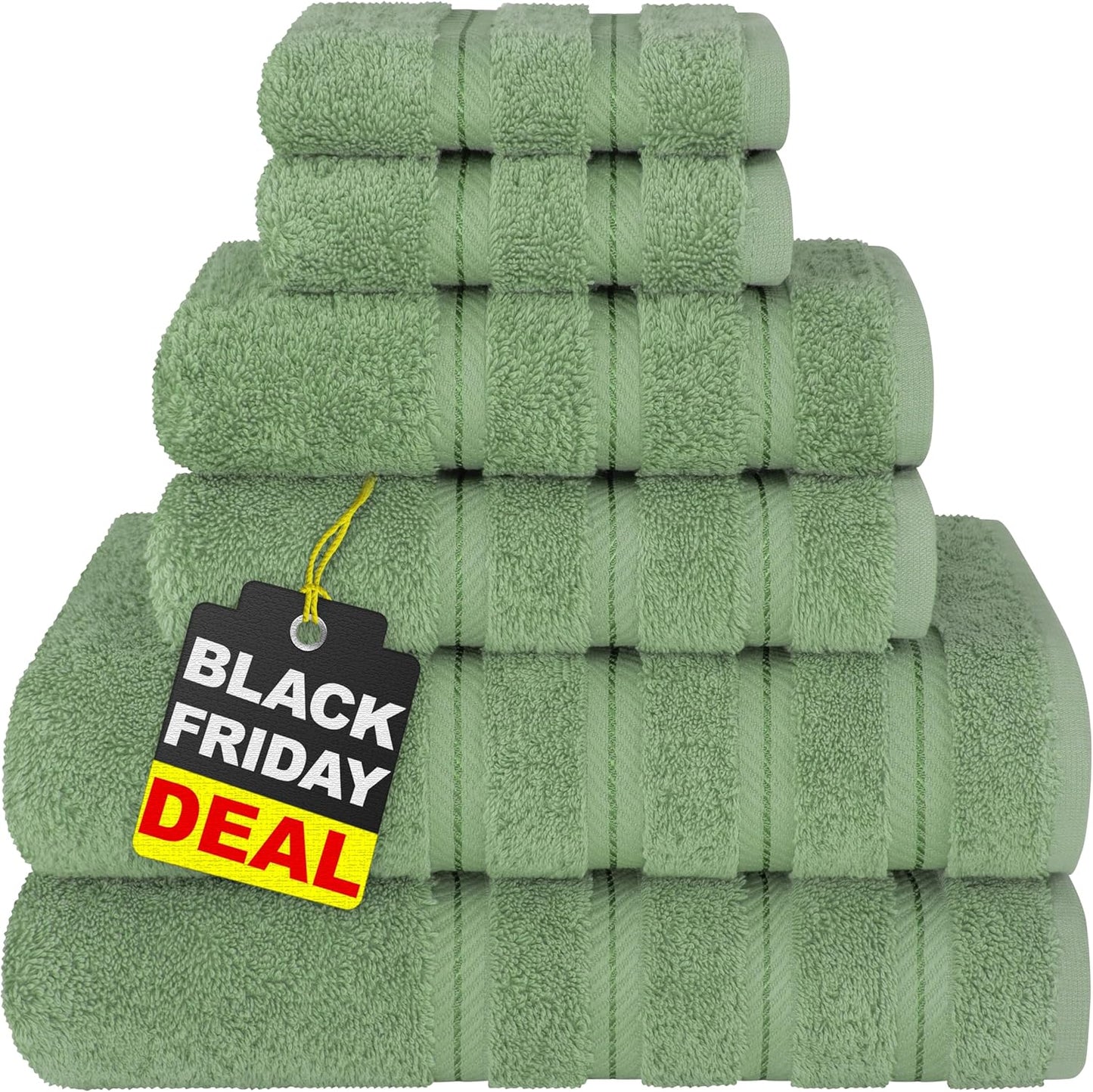 American Soft Linen Luxury 6 Piece Towel Set, 2 Bath Towels 2 Hand Towel 2 Washcloths, 600 GSM 100% Cotton Turkish Towels for Bathroom, Light Grey Towel Sets