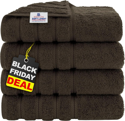 American Soft Linen Luxury 6 Piece Towel Set, 2 Bath Towels 2 Hand Towel 2 Washcloths, 600 GSM 100% Cotton Turkish Towels for Bathroom, Light Grey Towel Sets