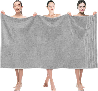 American Soft Linen Luxury 6 Piece Towel Set, 2 Bath Towels 2 Hand Towel 2 Washcloths, 600 GSM 100% Cotton Turkish Towels for Bathroom, Light Grey Towel Sets