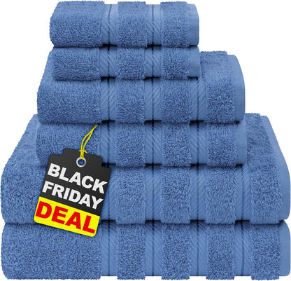 American Soft Linen Luxury 6 Piece Towel Set, 2 Bath Towels 2 Hand Towel 2 Washcloths, 600 GSM 100% Cotton Turkish Towels for Bathroom, Light Grey Towel Sets