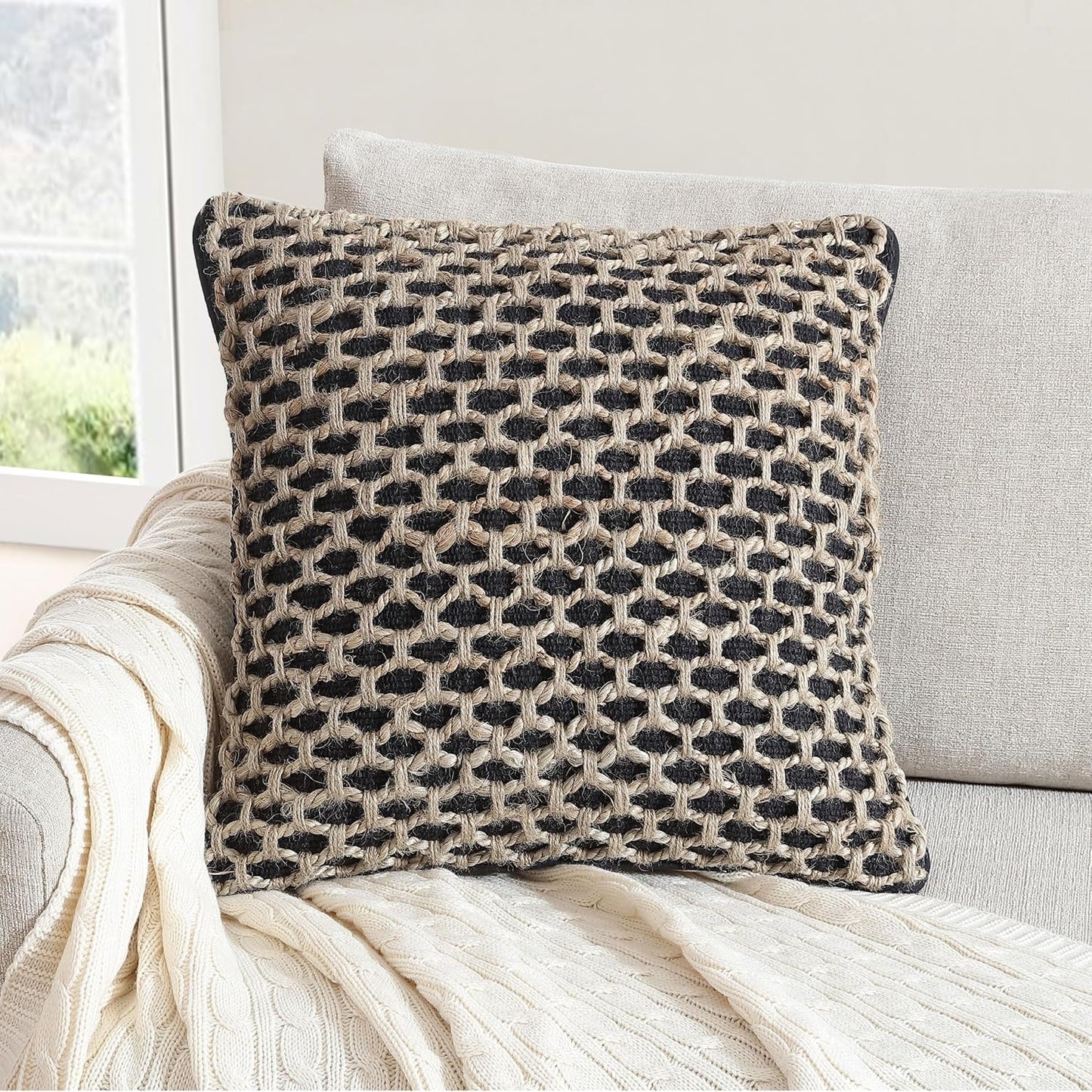 Boho Living 18x18 White Throw Pillow Covers Pillow Insert not Included - Boho Pillow Covers Only, Pack of 2