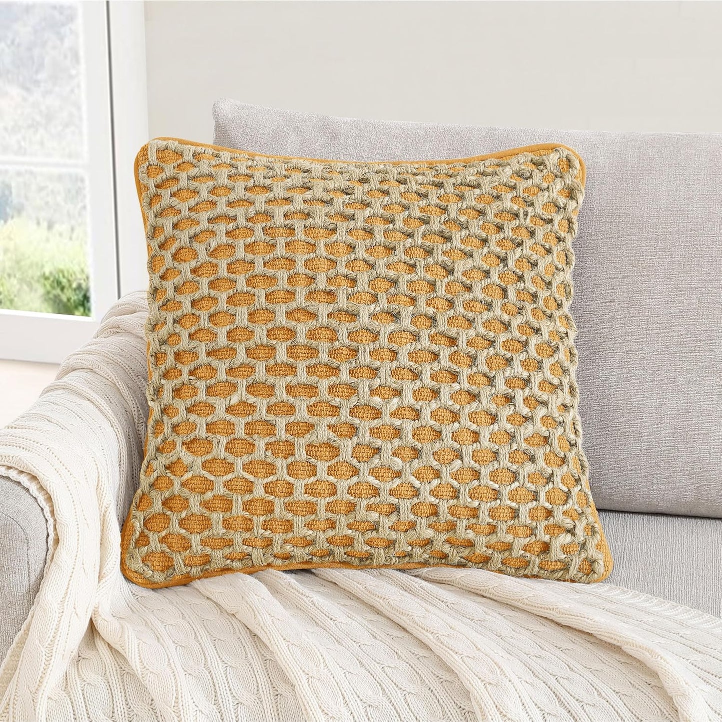 Boho Living 18x18 White Throw Pillow Covers Pillow Insert not Included - Boho Pillow Covers Only, Pack of 2