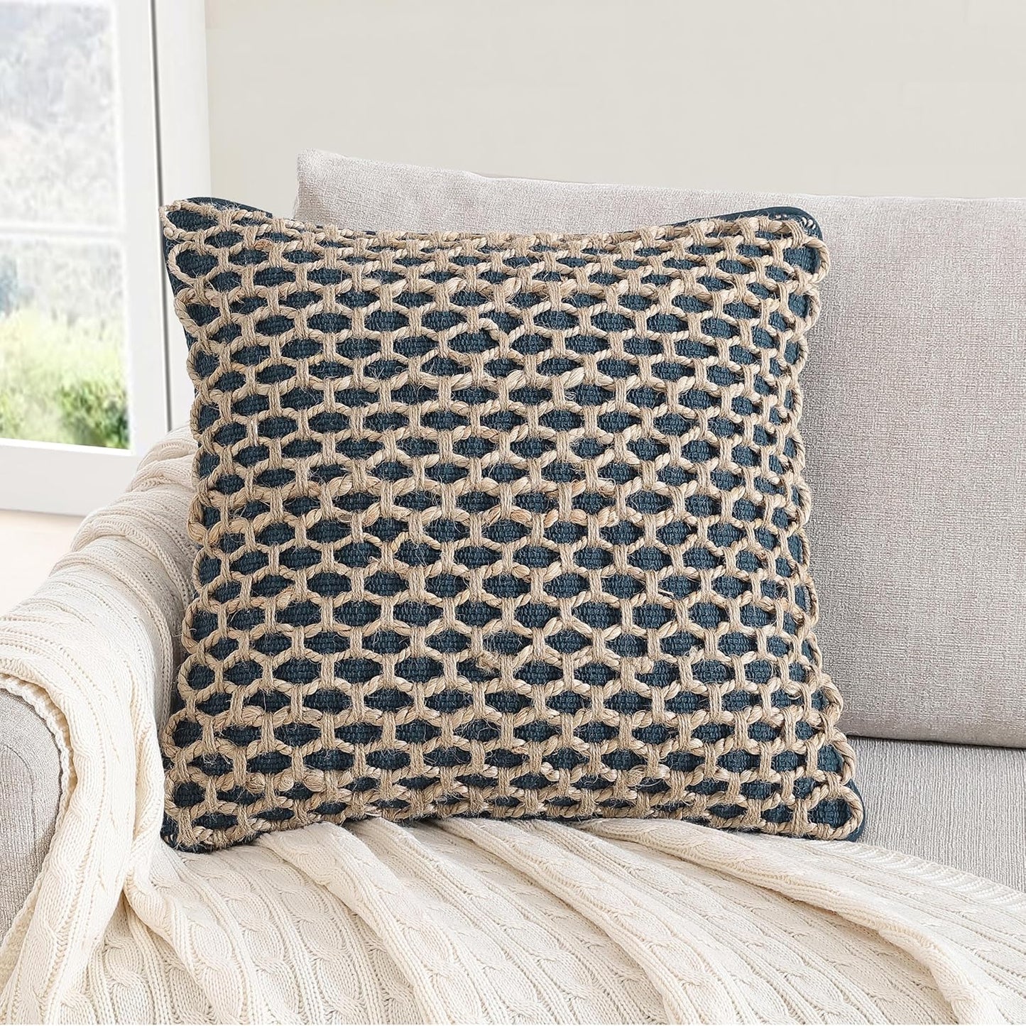 Boho Living 18x18 White Throw Pillow Covers Pillow Insert not Included - Boho Pillow Covers Only, Pack of 2