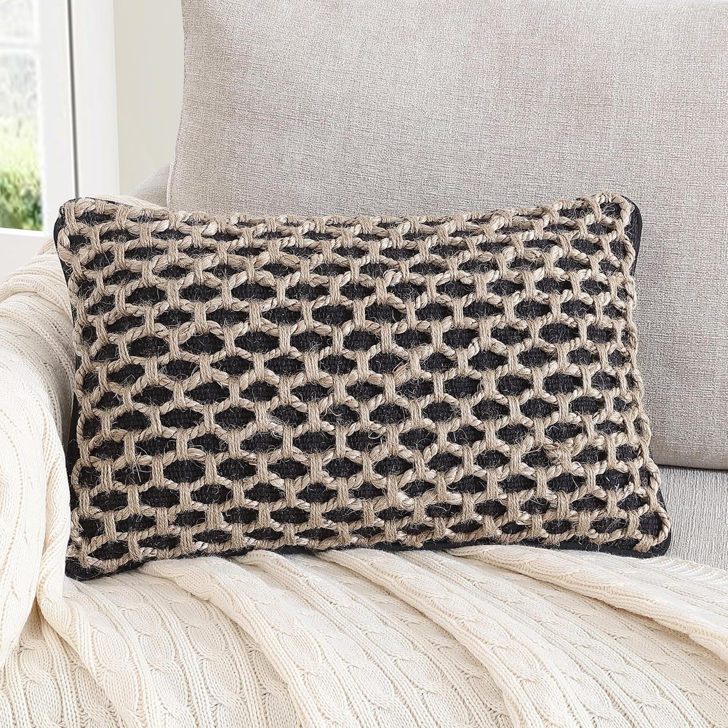 Boho Living 18x18 White Throw Pillow Covers Pillow Insert not Included - Boho Pillow Covers Only, Pack of 2