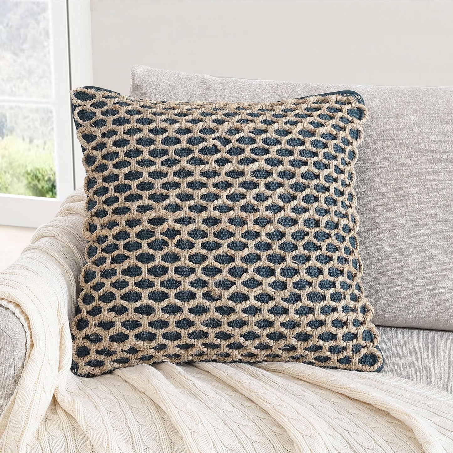 Boho Living 18x18 White Throw Pillow Covers Pillow Insert not Included - Boho Pillow Covers Only, Pack of 2