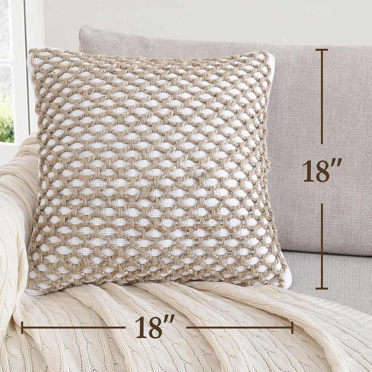 Boho Living 18x18 White Throw Pillow Covers Pillow Insert not Included - Boho Pillow Covers Only, Pack of 2