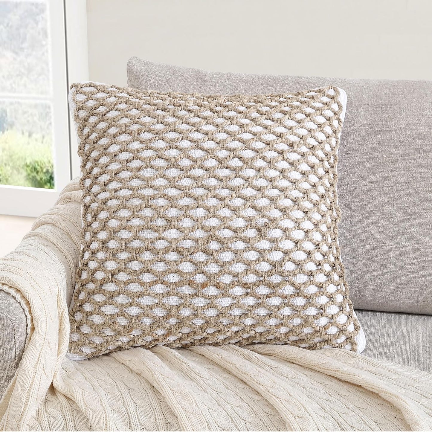 Boho Living 18x18 White Throw Pillow Covers Pillow Insert not Included - Boho Pillow Covers Only, Pack of 2