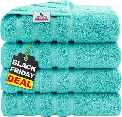 American Soft Linen Luxury 6 Piece Towel Set, 2 Bath Towels 2 Hand Towel 2 Washcloths, 600 GSM 100% Cotton Turkish Towels for Bathroom, Light Grey Towel Sets